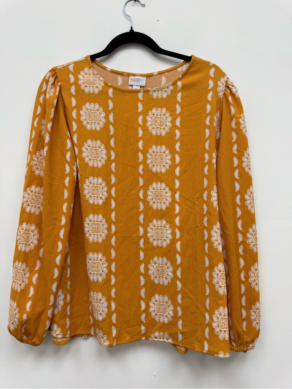 LuLaRoe Mustard Yellow Floral Long-Sleeve Blouse vivian